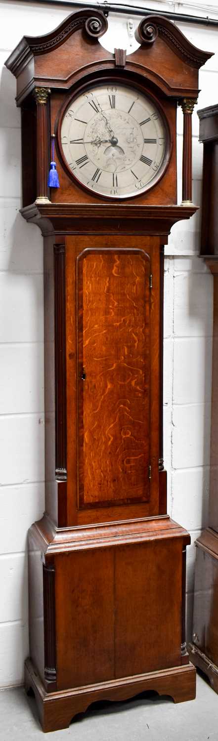 A 19th century Derbyshire oak longcase clock by James Bonn of Matlock having a circular silvered