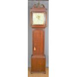 A 19th century oak and mahogany longcase clock, the dial with Roman numerals and calendar