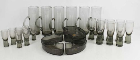 A selection of mid-century Holmguard glassware, to include beakers, hors d'oeuve dishes, and