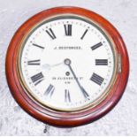 J Desforges mahogany wall clock, of circular form, signed to the Roman numeral dial J Desforges 34