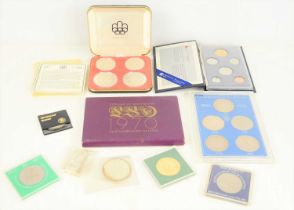 A cased set of four silver Olympic "early Canadian sports" coins together with an Edward I 1272-1307