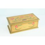 An art Nouveau satin wood glove box, with painted tulip decoration and with green felt interior,