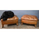 A pair of Tetrad tan leather footstools, with buttoned tops.