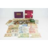 A group of GB and worldwide coinage and banknotes to include coinage of Great Britain 1970, United