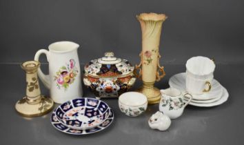 A group of ceramics to include a Royal Worcester blush pink ground stem vase (A/F), together with