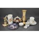 A group of ceramics to include a Royal Worcester blush pink ground stem vase (A/F), together with