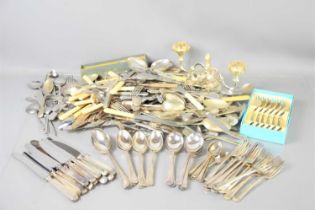 A quantity of silver plated cutlery to include Mappin and Webb 42 piece set.