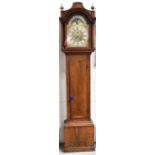 A late 18th century oak longcase clock by Tillam Rudd of Warminster, the brass dial having a