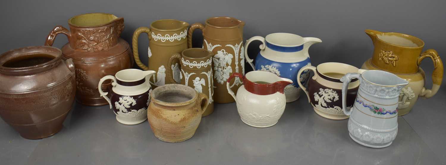 A large group of antique jugs, to include Victorian examples, one modelled with Royal Crest, - Bild 2 aus 2