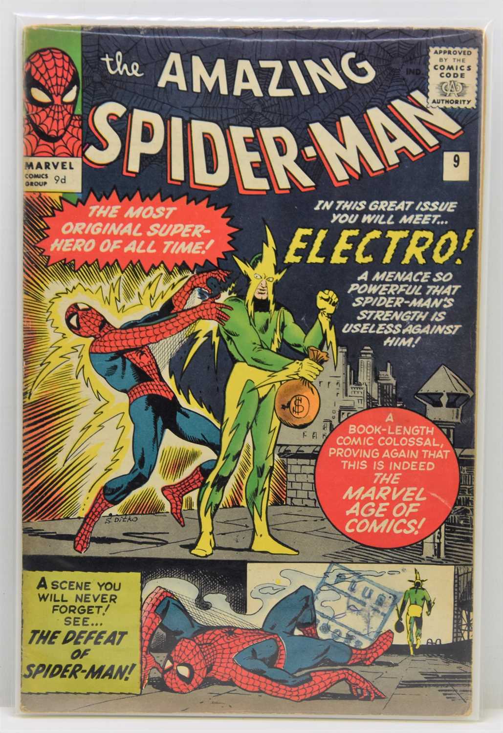 Marvel Comics: The Amazing Spiderman #9 / No.9, first appearance of Electro, published 1964, 9d