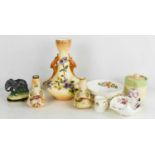 A group of ceramics to include a trinket box in the form of an elephant, Aynsley dishes and three