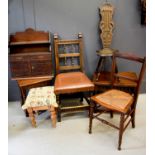 A group of furniture to include Welsh stool, oak wall cabinet, a 19th century mahogany bedroom