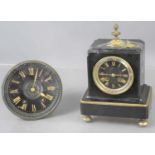 A 19th century French mantle clock the signed black dial with gilt Roman numerals, makers name