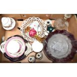 A quantity of ceramics and glassware to include Coalport dishes, decanter, Crown Staffordshire