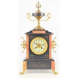 A late 19th century French marble, slate and bronze mantle clock, retailed by Friedrich Bohler,