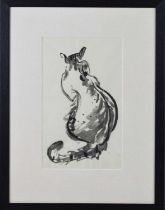 Lucette De la Fougere (1921-2010): "Cat" print, 28cm by 17cm.
