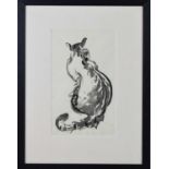 Lucette De la Fougere (1921-2010): "Cat" print, 28cm by 17cm.