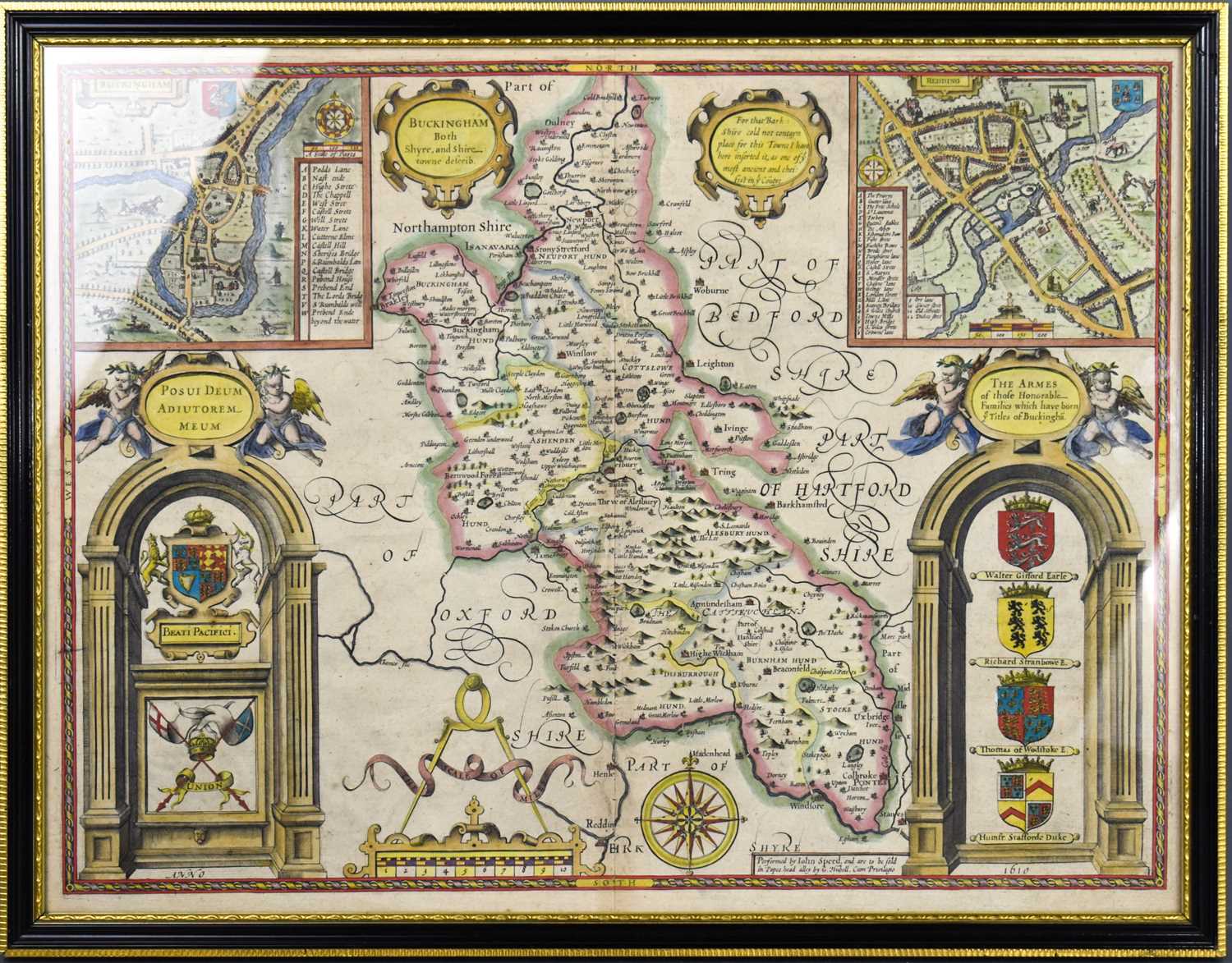 An 17th century John Speed map, dated 1610, Buckingham both Shyre and Shiretowne, to include The