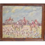 A 20th century unsigned oil on board, depicting the Hunt, 37 by 44cm