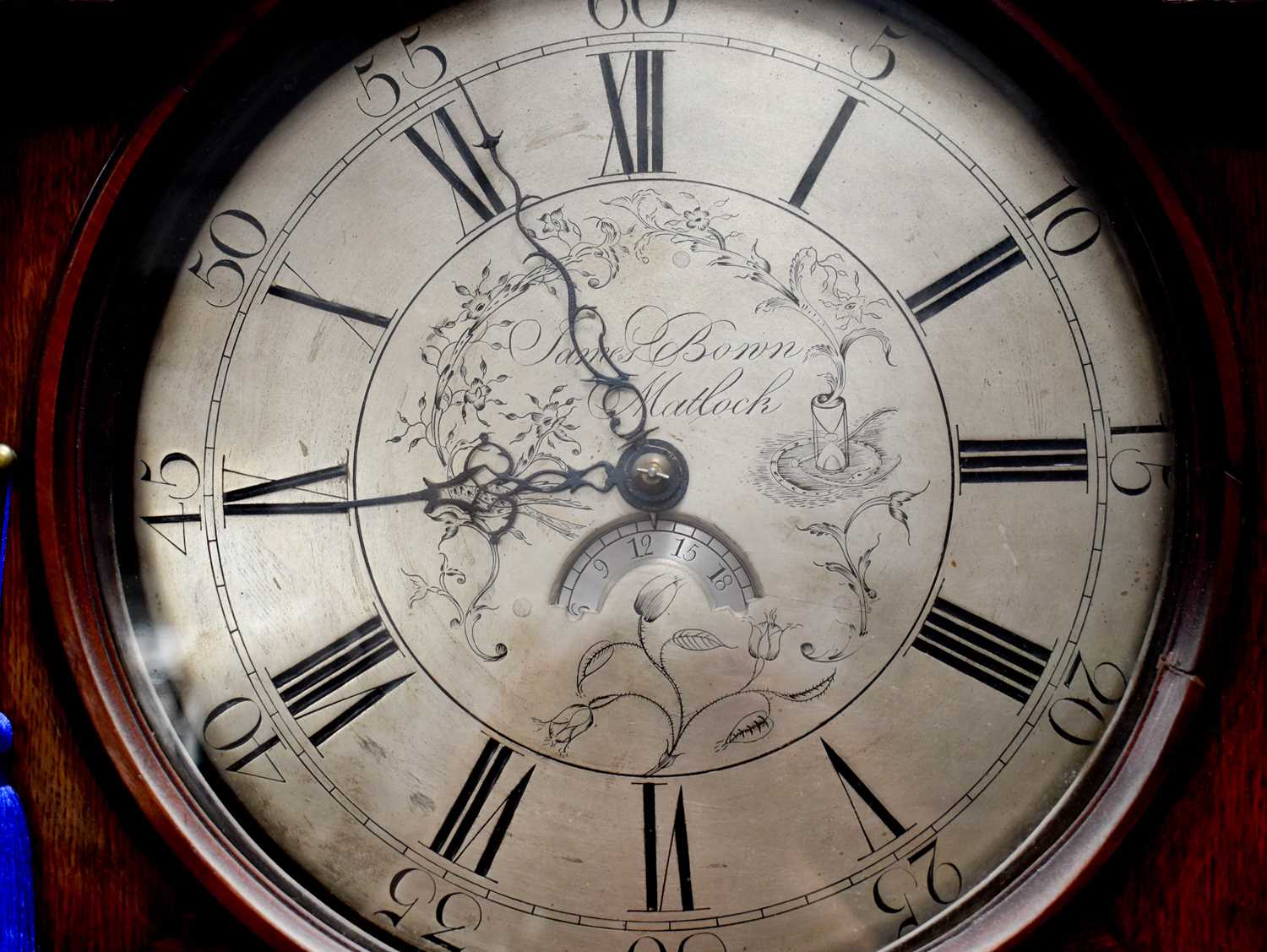 A 19th century Derbyshire oak longcase clock by James Bonn of Matlock having a circular silvered - Bild 2 aus 3