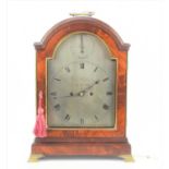 A George III mahogany cased bracket clock with strike/ silent dial, the silvered dial and rear of