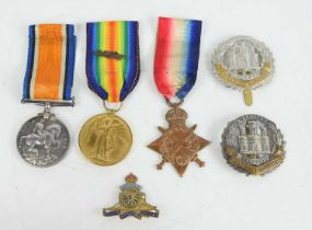 A WWI Medal Trio awarded to Gunner A.F Marshall, 38709, Royal Garrison Artillery, 1914-1915 star,