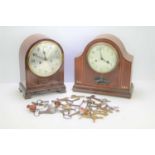 Two mahogany cased mantel clocks with a quantity of clock keys.