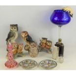 A Bohemian glass perfume bottle together with sundry glass ware, Japanese plates and other