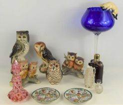 A Bohemian glass perfume bottle together with sundry glass ware, Japanese plates and other