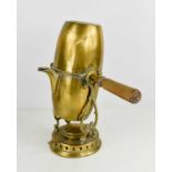 A French brass antique coffee percolator on stand with burner and cover, 25cm high.