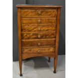 A 1950s music cabinet with six drawers containing records and music sheets, 89cm.