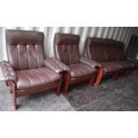 A Danish Skippers Mobler two seater settee in brown leather, 91cms tall by 218cms long by 79cms