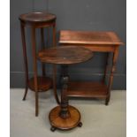 An Edwardian mahogany jardinere stand together with a Victorian and later wine table and a side