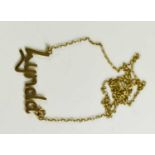 A 9ct gold chain, set with a named pendant for 'Lynda', 47.5cms long, 3.83g