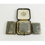 A 19th century silver vesta case engraved with chased decoration and initials, together with the