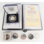 A group of silver proof coins to include Samoa £5 1997, Bermuda 1997 silver proof triangular $3