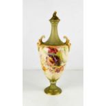 A Royal Worcester vase, with blush ground to the body, deocraed with flowers, a green ground and