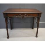 A 19th century mahogany Chippendale style carved silver table, with scroll carved brackets above