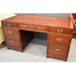 A modern hardwood Chinese partners / pedestal desk,152cms long x 76 cms deep by 79cms tall, together