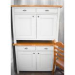 Two modern painted cabinets, with beech tops and brushed chrome fittings, 65cms tall by 41cms deep