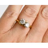 A 'Toi et Moi' 9ct gold and diamond ring, stamped 375, size M, 4.6g.