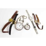 A group of watches, to include a gentleman's silver pocket watch and chain, a ladies silver pocket