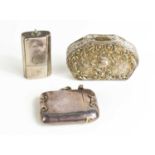 A Victorian two compartment snuff box / vesta case, a silver snuff box and another silver vesta
