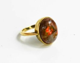 A 9ct gold and fire opal ring, size O, 4.2g.