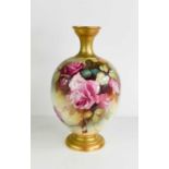 A Royal Worcester vase by Jarman, the bulbous shape vase painted all over with pink and red roses