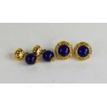 A pair of 18ct gold and lapiz lazuli drop earrings, and a pair of yellow gold and lapiz pair of