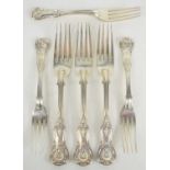 Six Scottish silver table and dessert forks in the Kings Pattern, hallmarked Andrew Wilkie,