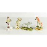 A group of four 19th century ceramic figures; monkey, sheep, poodle and hound.