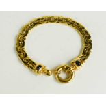 A 14ct gold [tested as] and cabochon sapphire chain link bracelet, with hoop clasp 33.7g.
