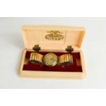 A vintage gentleman's 9ct gold cased Rotary wristwatch with gold plated bracelet strap, total weight